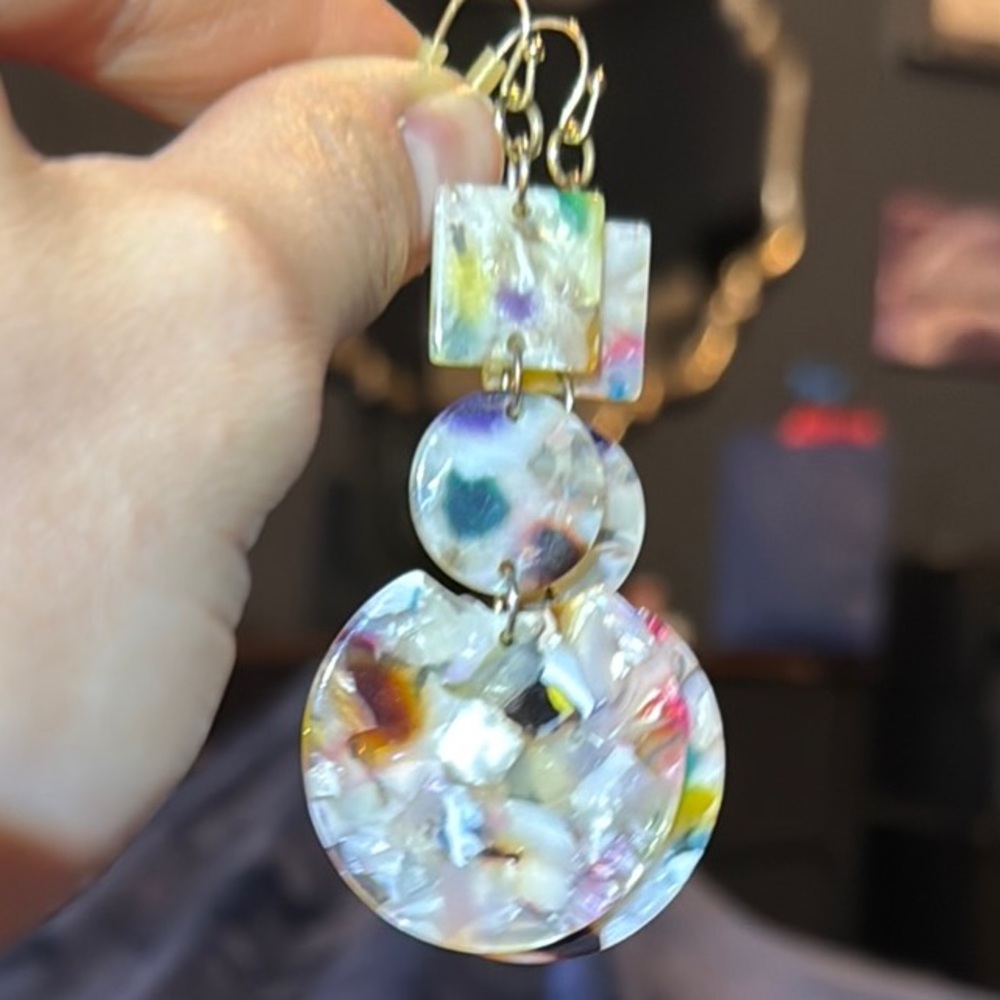 Abstract Multicolor Dangle Earrings - Picture 2 of 3